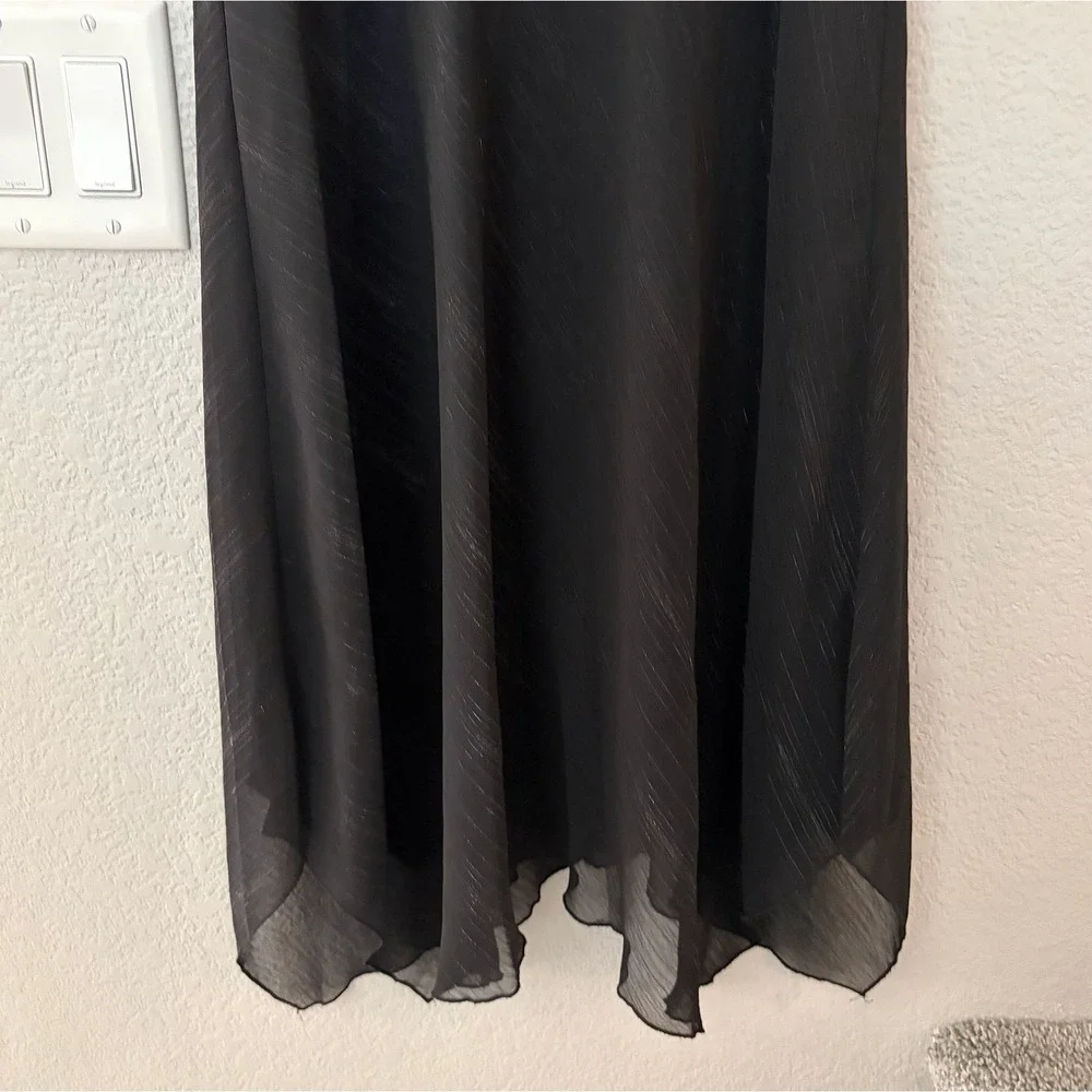 Bisou Bisou Black Metallic Pinstripe Smocked Waist Handkerchief Hem Dress SIZE 8